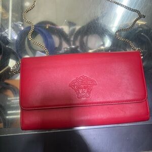 Versace Red Leather Medusa Chain Crossbody Bag